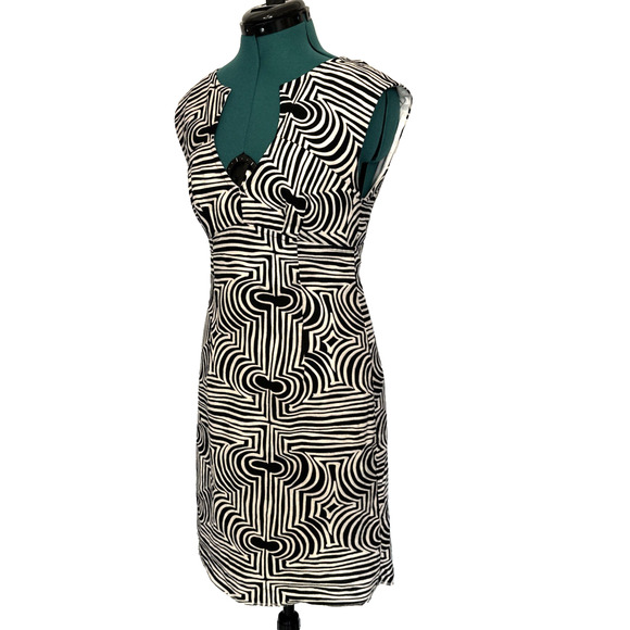 Trina Turk 100% Cotton Black/White Abstract Print Sleeveless Sheath Dress Size 6 - Picture 4 of 8
